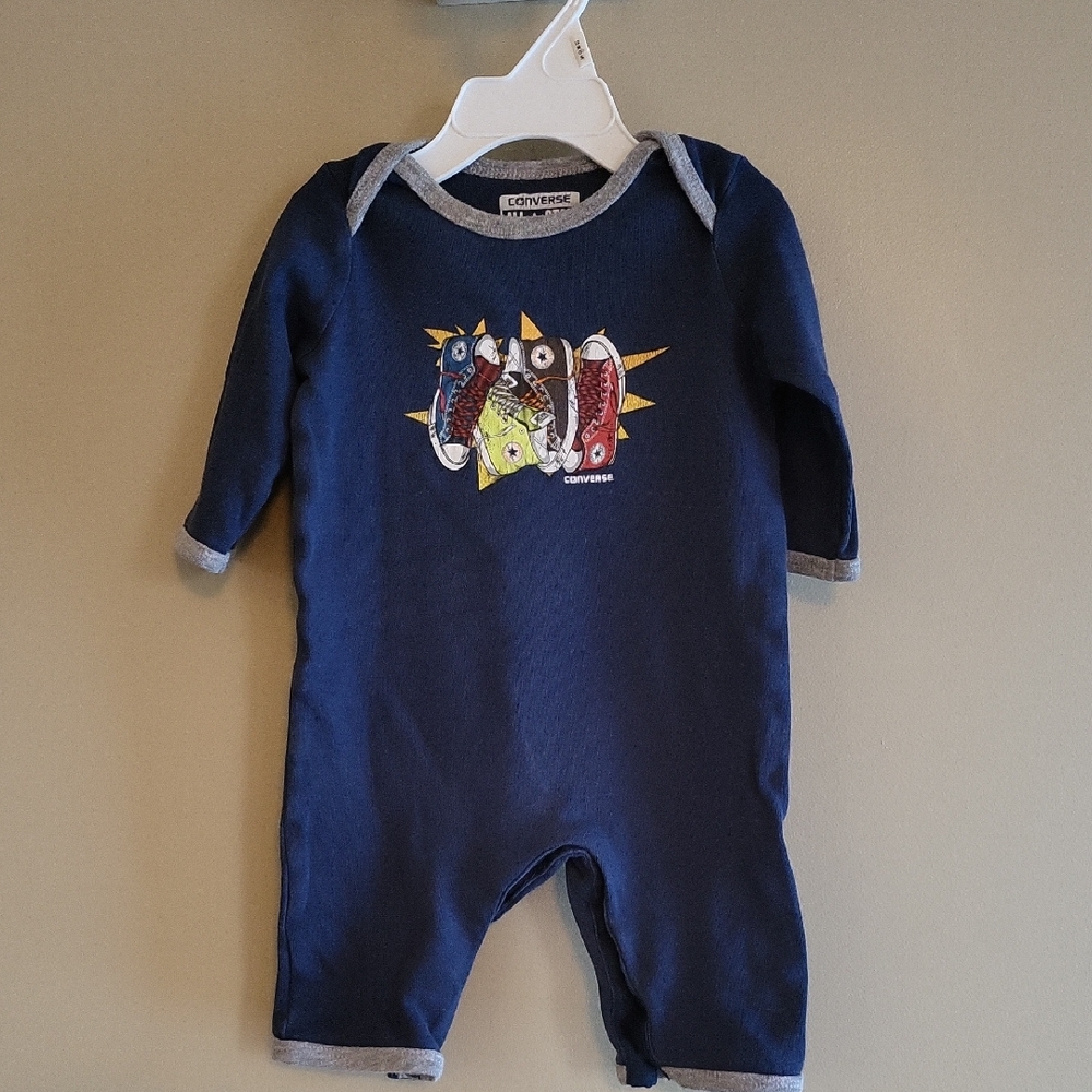 Converse blue footless footie/romper with sneaker design